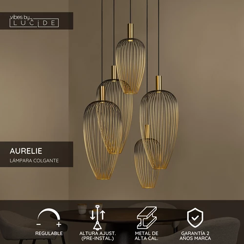 Lucide AURELIE - Lámpara colgante - 5xGU10 (MR11) - Adecuado para dobles alturas y techos altos - Oro | Vibes - USP